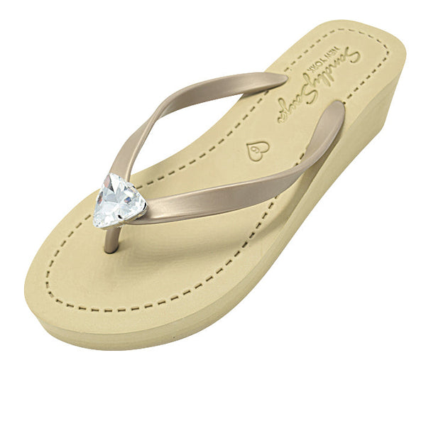 Triangle Studs - Mid Wedge Flip Flops With Crystal Stone
