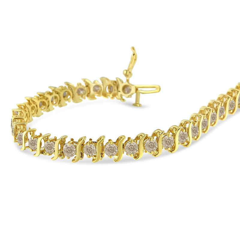 14K Yellow Gold-Plated .925 Sterling Silver 6.0 Cttw Classic Round-Cut Diamond "S" Link Bracelet (J-K Color, I1-I2 Clari