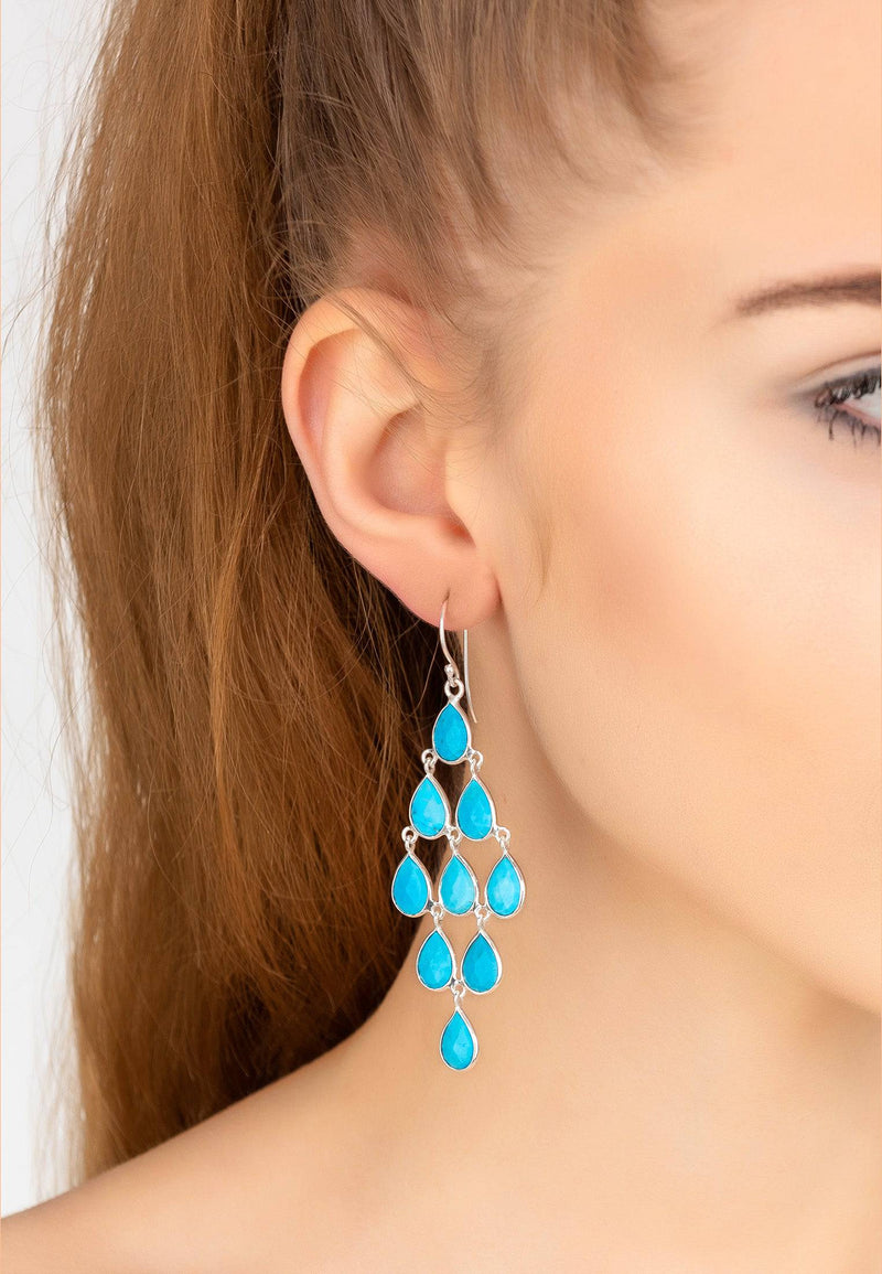 Erviola Gemstone Cascade Earrings Silver Turquoise