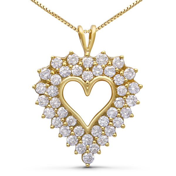 14K Yellow Gold Plated .925 Sterling Silver 4.0 Cttw Diamond Two Row Open Heart 18" Pendant Necklace (K-L Color, I1-I2 C