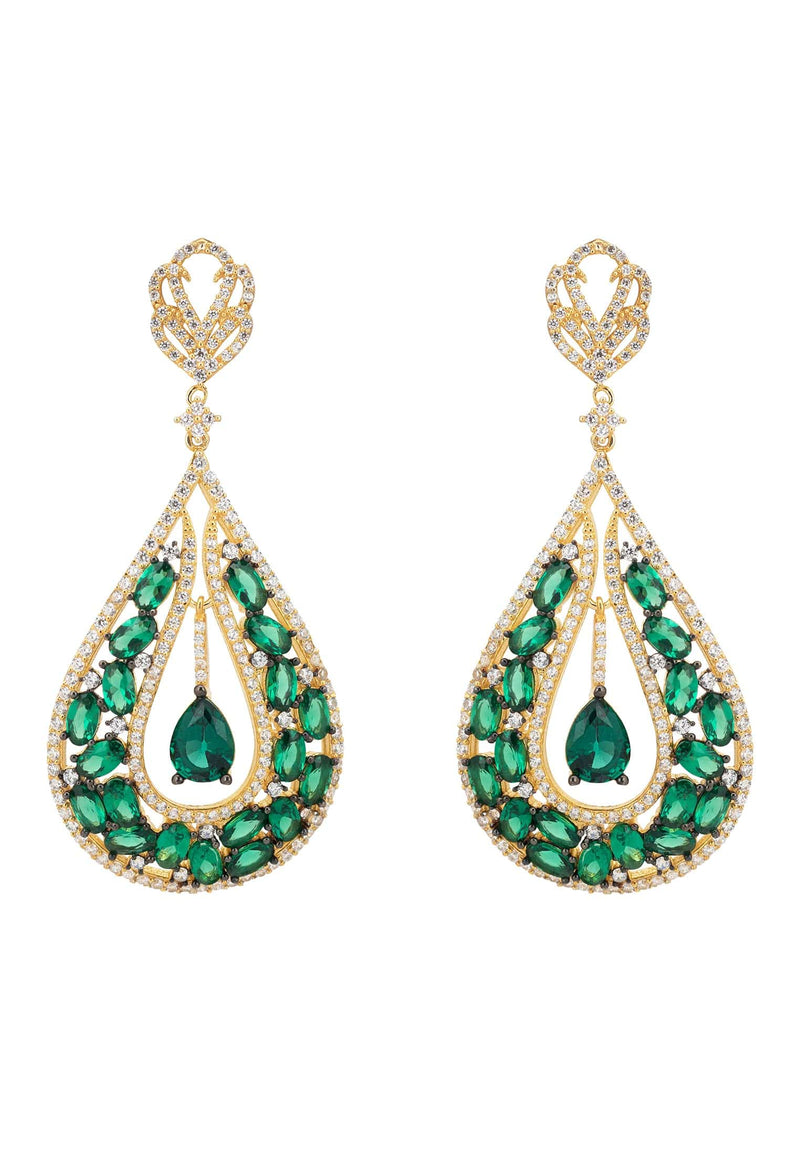 Charlotte Teardrop Earrings Emerald Gold