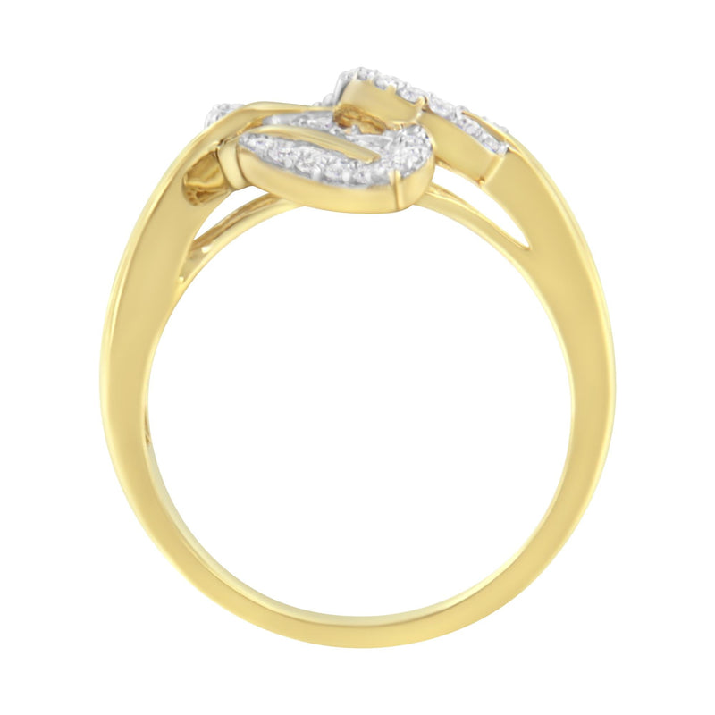 10k Yellow and White Gold 1/2 Cttw Baguette and Round Diamond Bypass Triple Leaf Ring (I-J Color, I1-I2 Clarity) - Size
