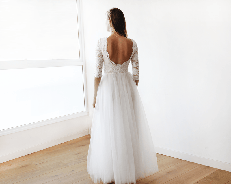 Ivory Tulle & Lace Open Back Gown #1122