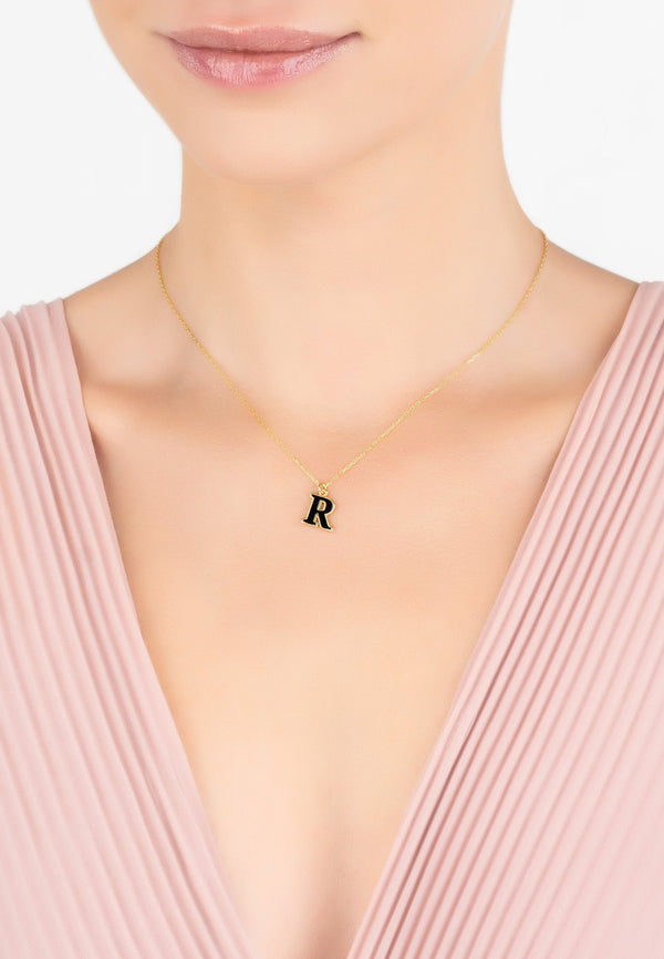 Initial Enamel Necklace Gold R