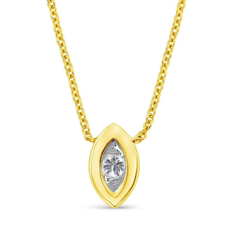 10K Yellow Gold Plated .925 Sterling Silver 1/10 Cttw Miracle Set Round Diamond Square Box Shape 18" Pendant Necklace (K