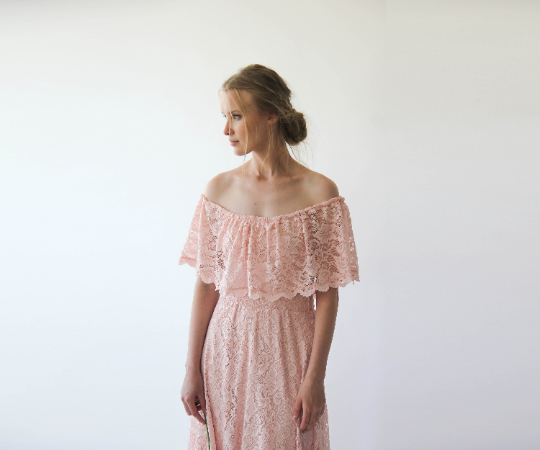 Ruffled Crinkle Off-Shoulder Pink Dress  #1229