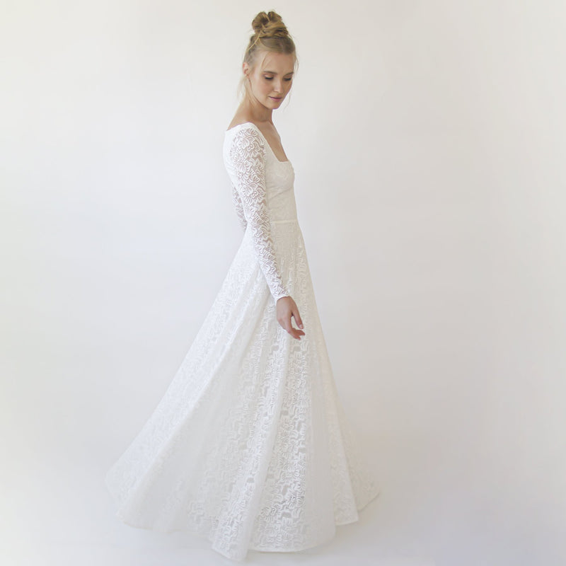 Ivory Sweetheart Lace Wedding Dress With Long Sleeves #1361