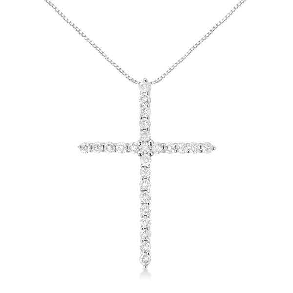 .925 Sterling Silver 2 Cttw Prong Set Round-Cut Diamond Cross 18" Pendant Necklace (I-J Color, I2-I3 Clarity)