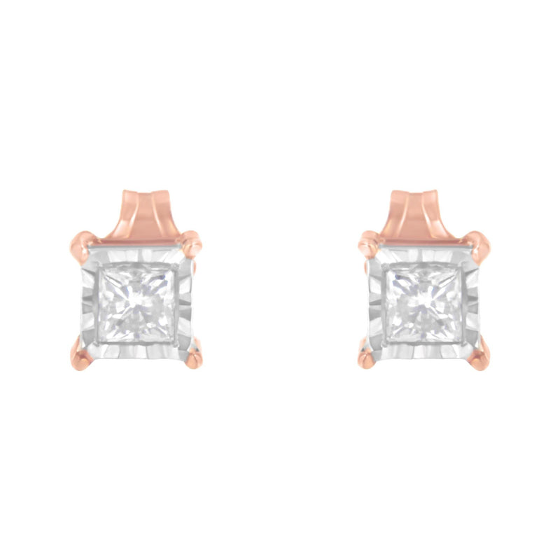 14K Rose Gold Plated Two-Tone .925 Sterling Silver 1/2 Cttw Princess-Cut Square Near Colorless Diamond Solitaire Miracle