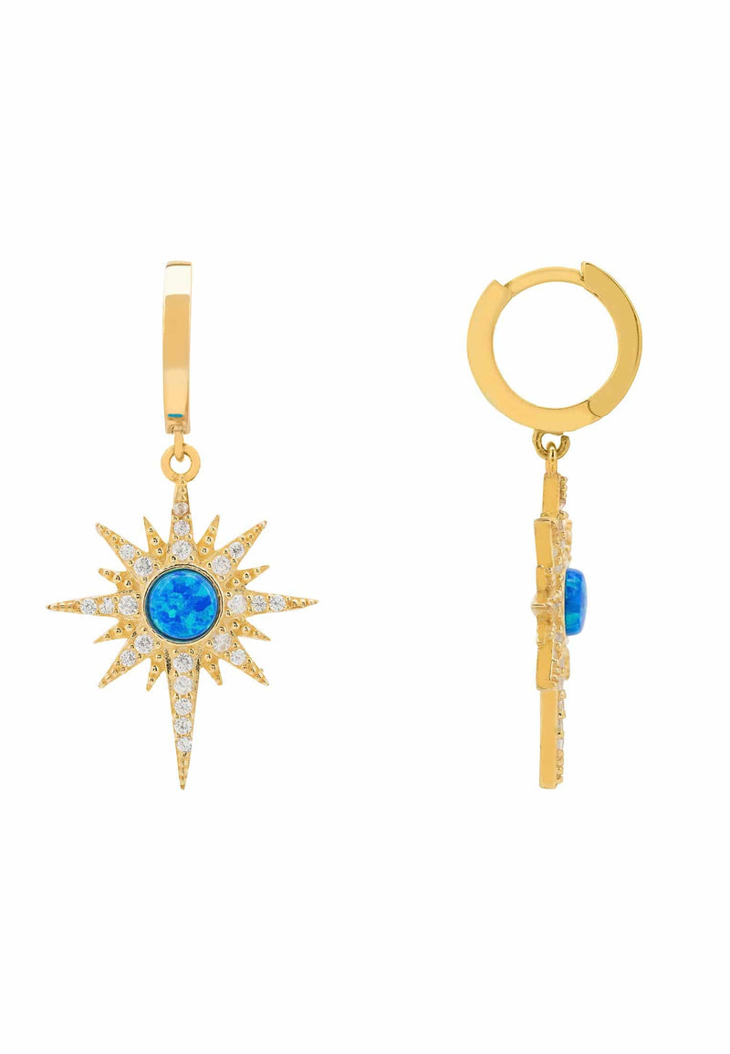 Apollo Opalite Blue Sunburst Earrings Gold