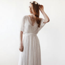 Curve & Plus Size Ivory Bat Sleeves Maxi Lace Wedding Dress, 1044