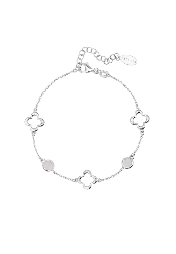 Open Clover Gemstone Bracelet Silver Rose Quartz