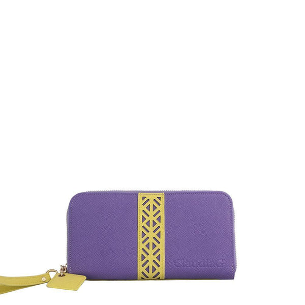 Layla Leather Wallet- Plum/Canary Yellow