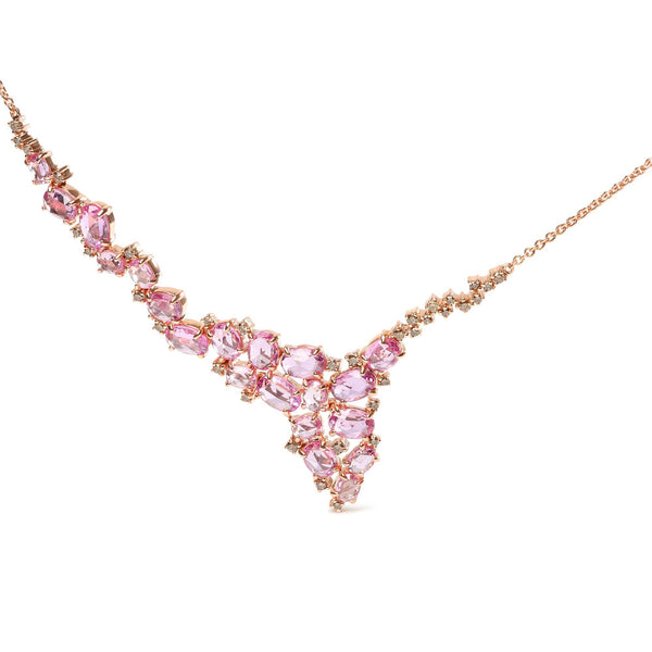 18K Rose Gold 1/2 Cttw Brown Diamond & Pink Sapphire Statement Station Necklace