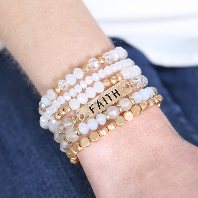 "Faith" Charm Mixed Beads Bracelet