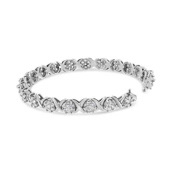 14K White Gold 6-1/3 Cttw Round Brilliant-Cut Diamond Round Cluster & X-Link 7" Tennis Bracelet (I-J Color, SI2-I1 Clari