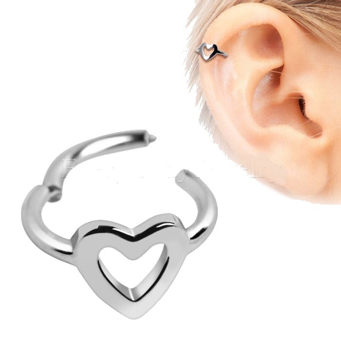 316L Stainless Steel Heart Seamless Clicker Ring - Heart Cartilage Piercing