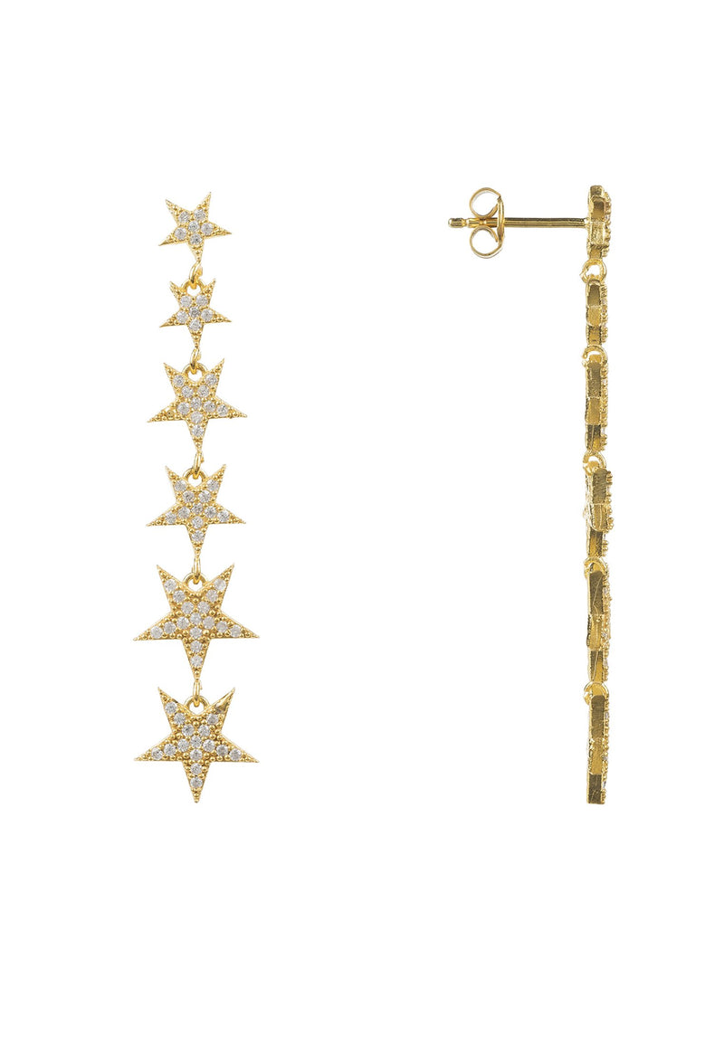 Graduated Star Drop Earrings Gold