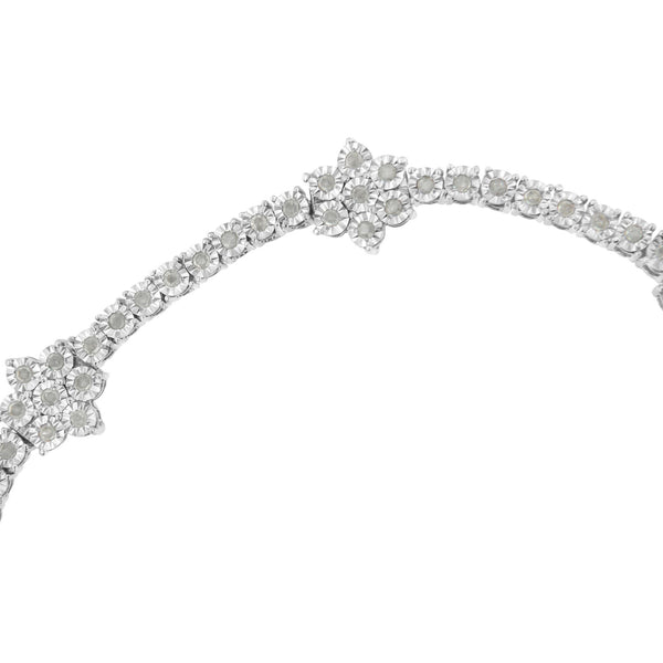 .925 Sterling Silver 1.0 Cttw Miracle-Set Diamond Floral Station Tennis Bracelet (I-J Color, I3 Clarity) - 7-1/2"