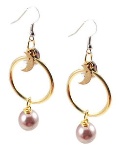 18kt Gold Plated and Silver Plated Hoop Earrings With Pearls and Moon Charms. Perfect for Parties, Summer Time and Gift