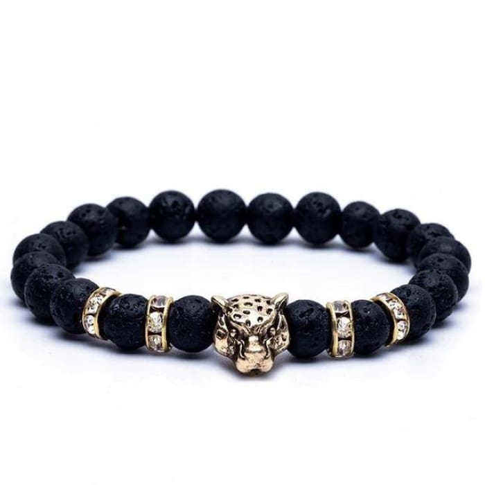 Golden Onyx Stone Leopard and Lava Stone Beads Men's Bracelet
