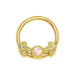 Gold Golden Leaf and Opal Seamless Ring / Septum Ring