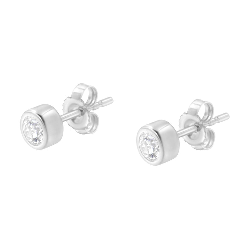 10K White Gold 0.30 Cttw Round Brilliant-Cut Near Colorless Diamond Bezel-Set Stud Earrings (H-I Color, I1-I2 Clarity)