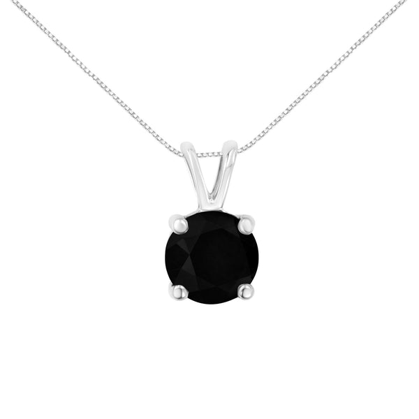 .925 Sterling Silver 1/2 Cttw Treated Black Round-Cut Solitaire 4-Prong Set Diamond 18" Pendant Necklace