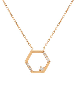 Open Hexagonal Pendant Necklace Rosegold