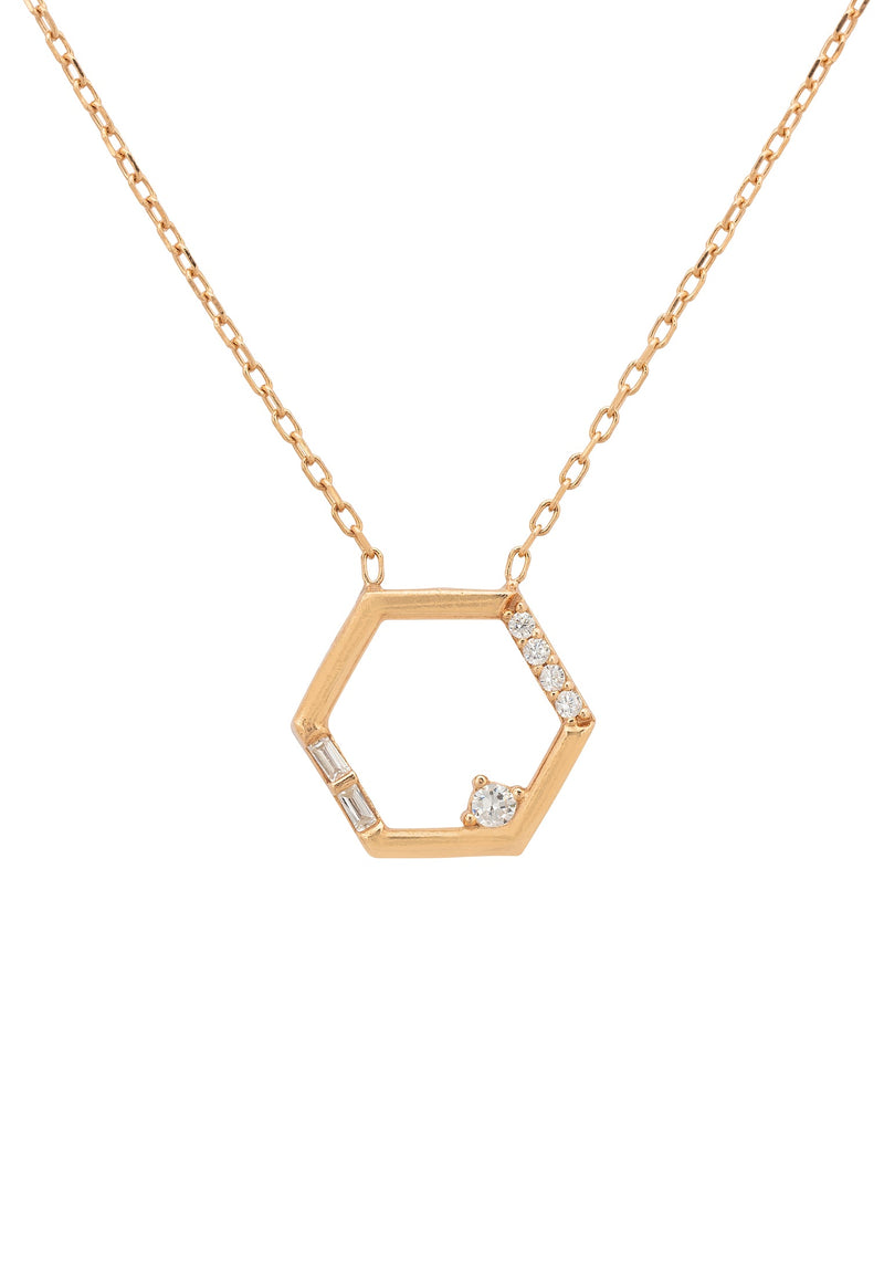 Open Hexagonal Pendant Necklace Rosegold