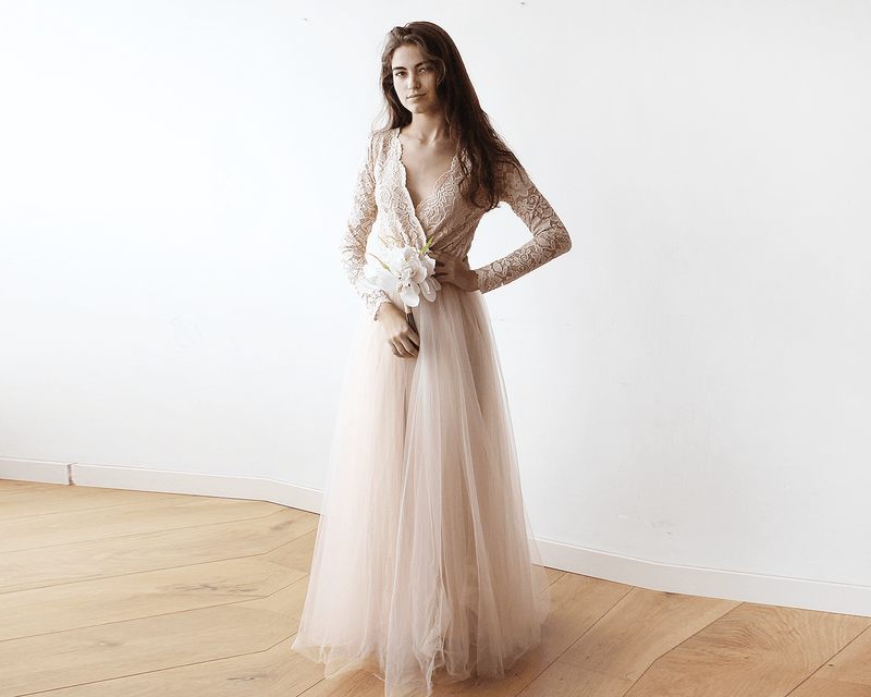 Blush Tulle and Lace Dress #1125
