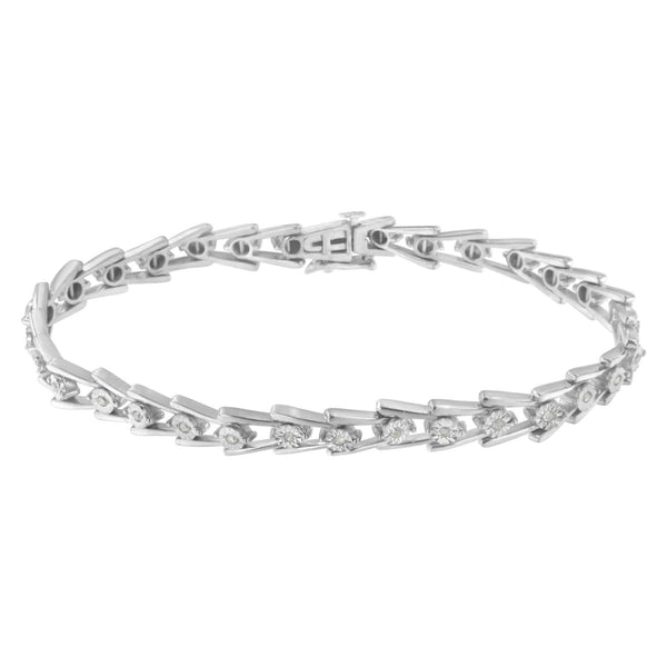 .925 Sterling Silver 1/4 Cttw Miracle Set Diamond Sleek and Open "V"Bracelet (I-J Color, I3 Clarity) -7.5"