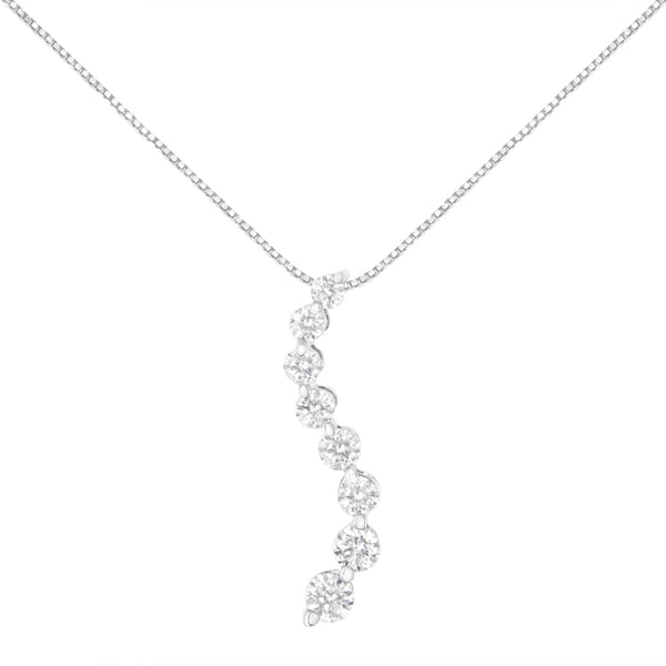 AGS Certified 14k White Gold 3.0 Cttw Baguette and Brilliant Round-Cut Diamond Journey 18" Pendant Necklace (F-G Color,