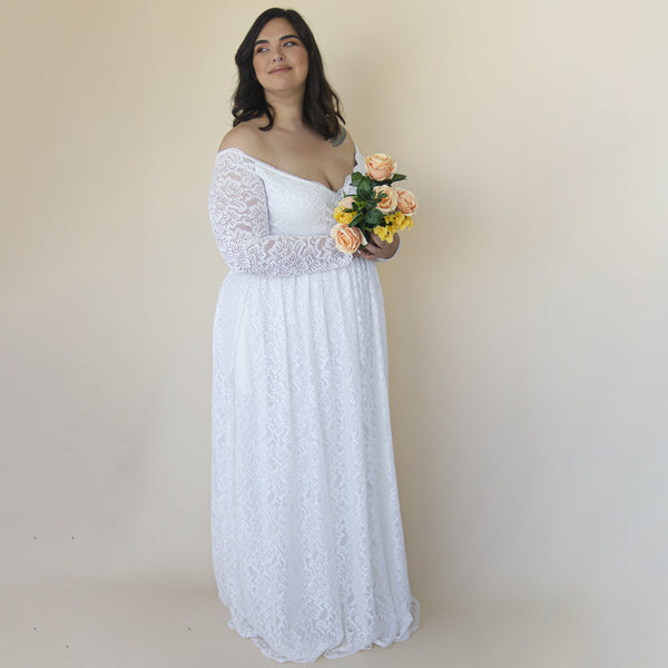 Curvy  Ivory Off the Shoulder Lace Wrap Wedding Dress  With Pockets  #1316