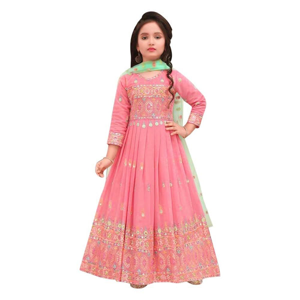 Chiffon Anarkali Dress for Girls - Wine Color