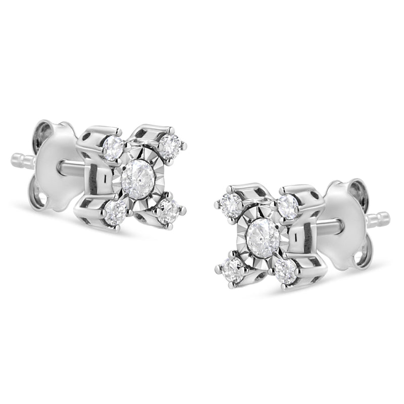 .925 Sterling Silver 1/4 Cttw Miracle Plate Set Round and Princess-Cut Diamond "X" Shaped Stud Earrings (I-J Color, I2-I