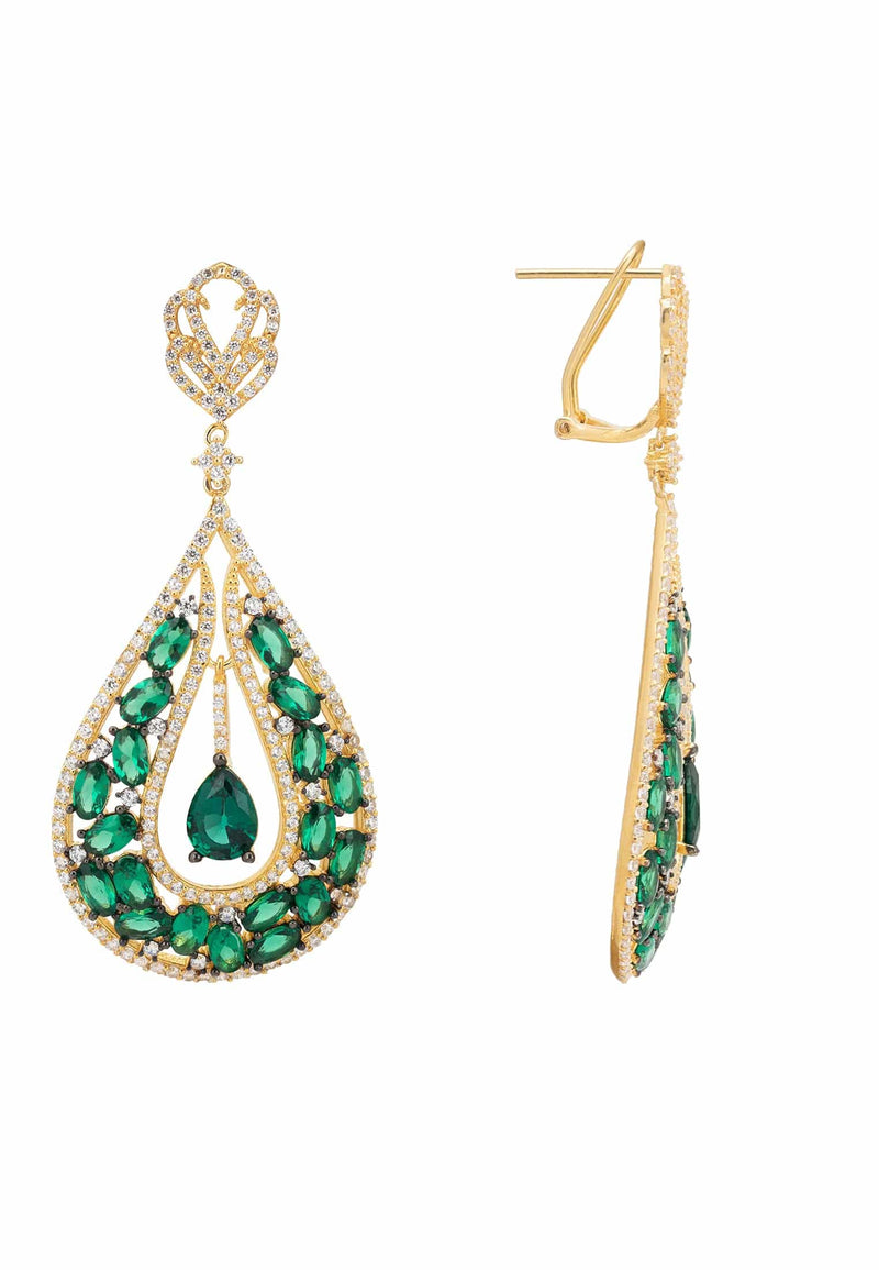 Charlotte Teardrop Earrings Emerald Gold