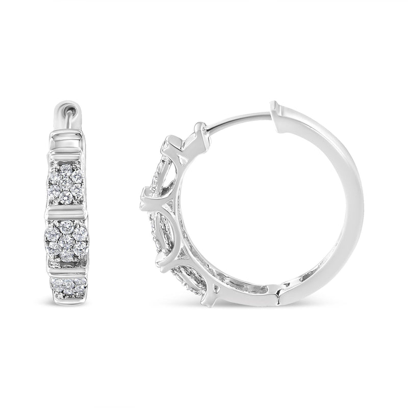 .925 Sterling Silver 1/2 Cttw Lab Grown Round Diamond Floral Cluster Hoop Earrings (F-G Color, SI1-SI2 Clarity)