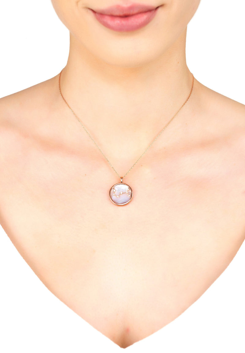 Zodiac Mother of Pearl Gemstone Star Constellation Pendant Necklace Scorpio
