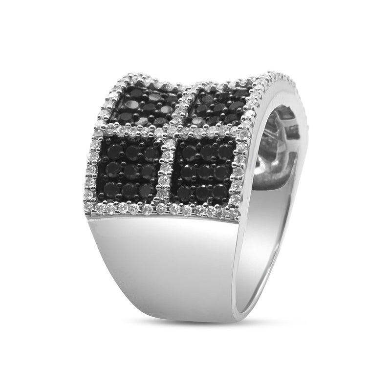 14K White Gold 1 1/2 Cttw White and Treated Black Diamond Cocktail Ring- Size 7