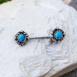 316L Stainless Steel Vintage Charm Nipple Bar With Turquoise Stone