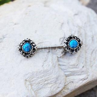 316L Stainless Steel Vintage Charm Nipple Bar With Turquoise Stone
