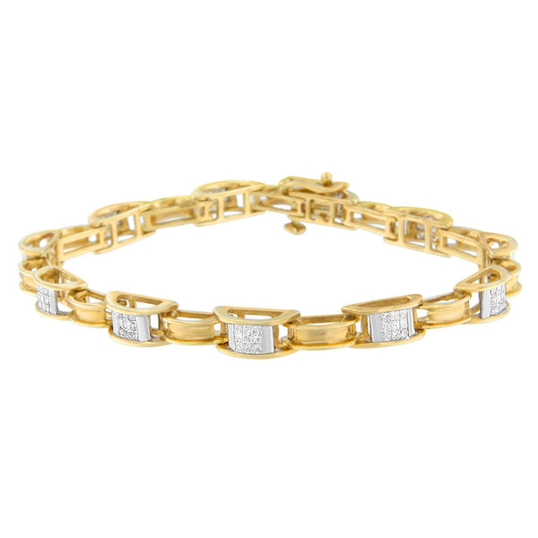 14K Yellow Gold Princess Cut Diamond Chain Link Bracelet (1.00 Cttw, H-I Color, SI1-SI2 Clarity)
