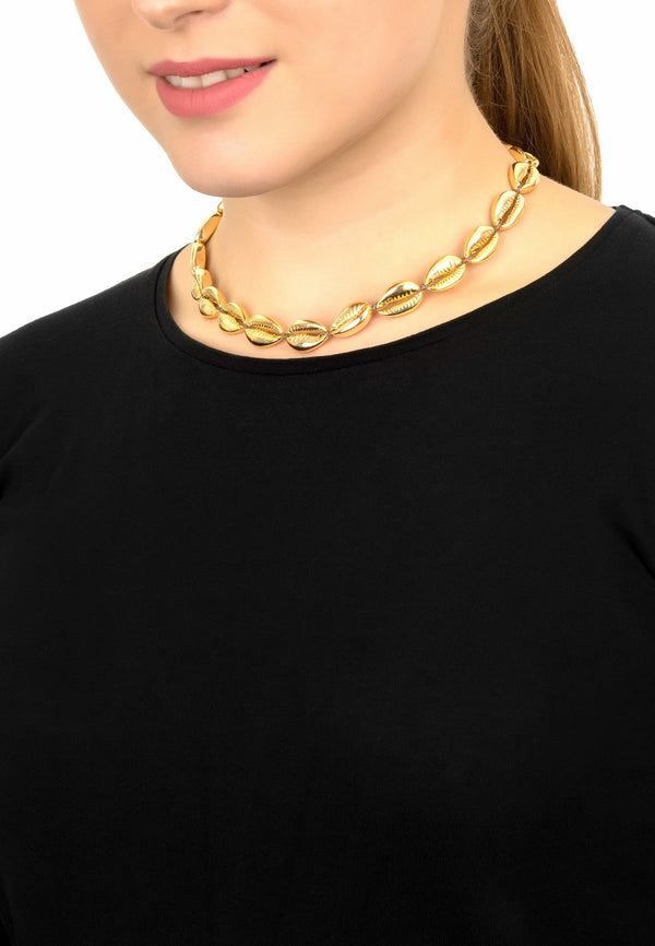 Cowrie Shell Choker Strand Necklace Gold