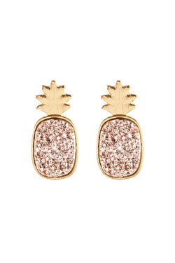 Fe5482 - Metal Druzy Pineapple Post Earrings