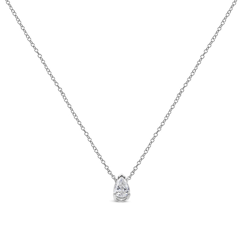 14K White Gold 1/5 Cttw Pear Shape Solitaire Diamond 18" Pendant Necklace (G-H Color, VS2-SI1 Clarity)