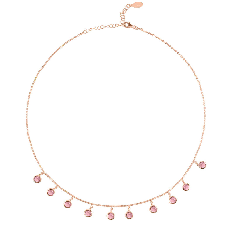 Florence Round Gemstone Necklace Rosegold Pink Tourmaline