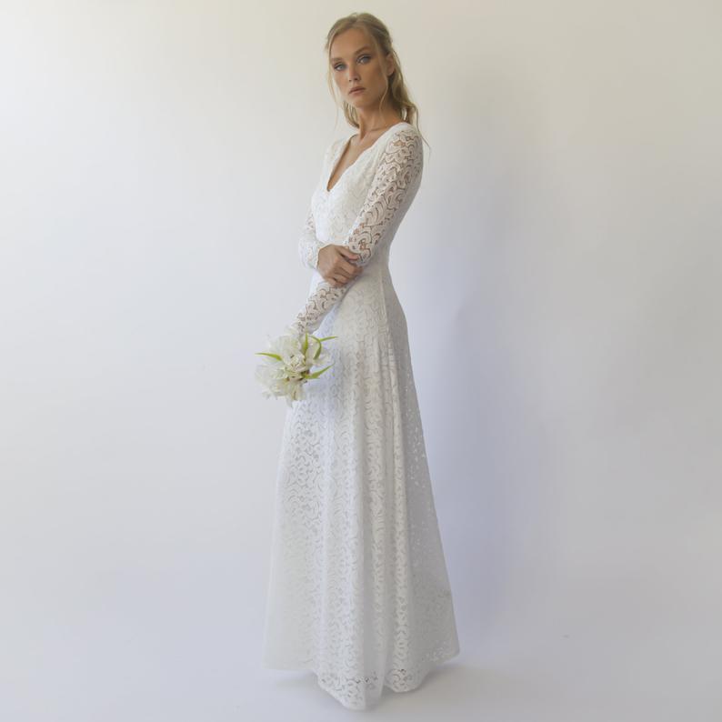 Bohemian  v Neckline Wedding Dress #1310