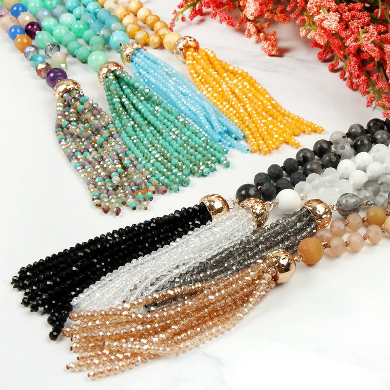 Hdn2237 - Beaded Tassel Pendant Necklace