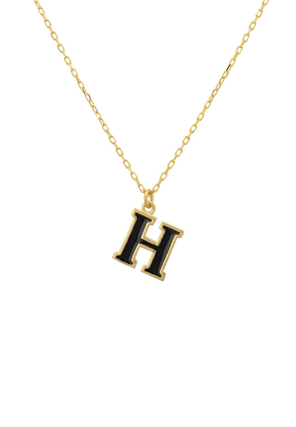 Initial Enamel Necklace Gold H